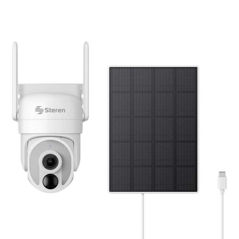 Panel solar 2K para cámara de seguridad al aire libre, sistema de cámara de vigilancia con energía solar IP65, visión nocturna a color, conversación de 2 vías, foco y sirena, compatible
