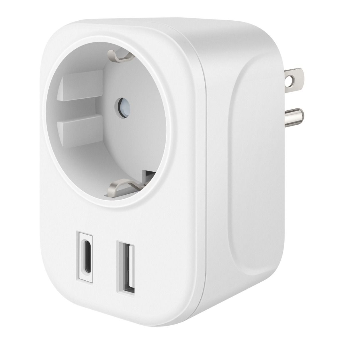 Adaptador de toma corriente americano a europeo con doble cargador USB A / USB C
