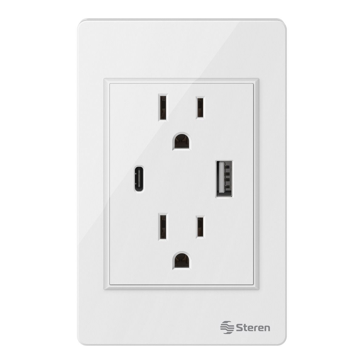 Doble contacto y cargador USB / USB C, con placa para pared