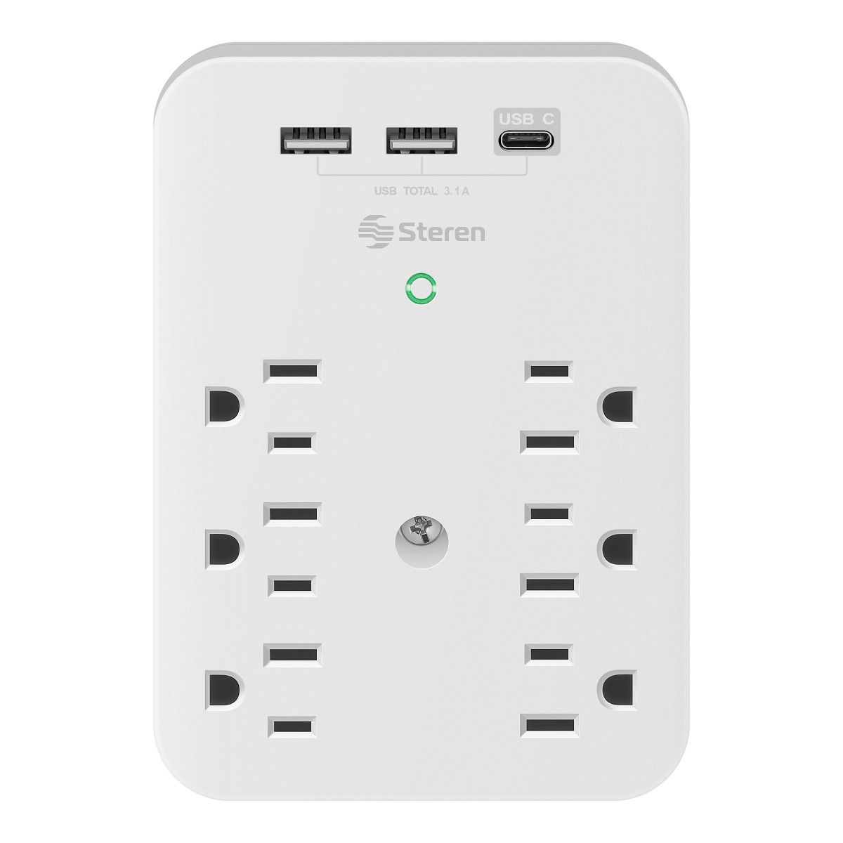 Regleta de pared con supresor de picos (312 J), 6 salidas polarizadas y centro de carga doble USB / un USB-C
