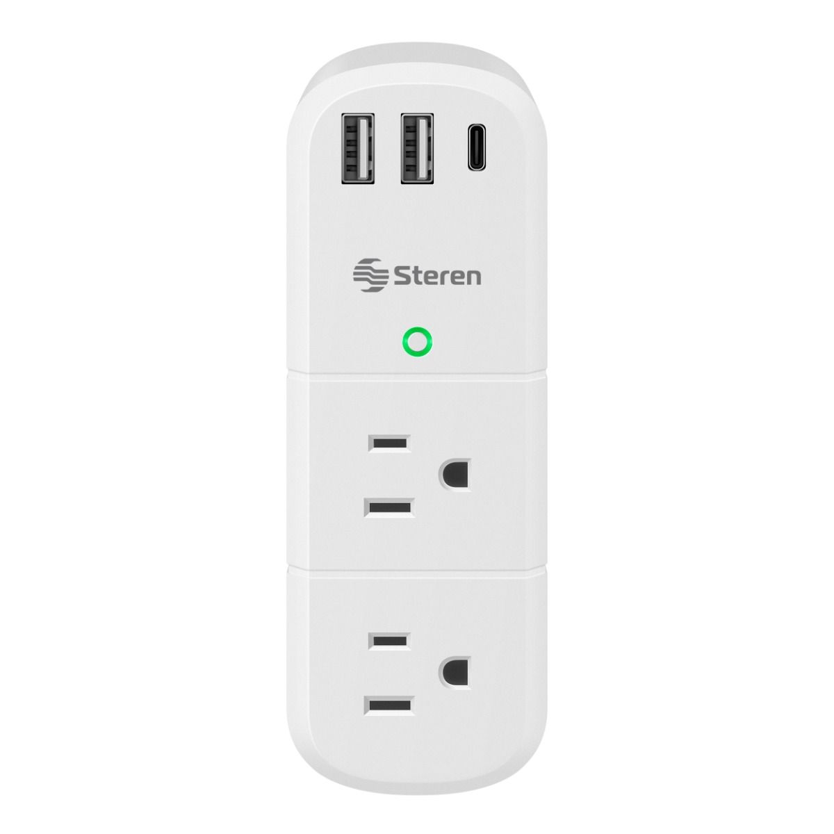 Regleta de pared con supresor de picos (156 J), 6 salidas polarizadas, centro de carga doble USB / USB C, y clavija con rotación 180°