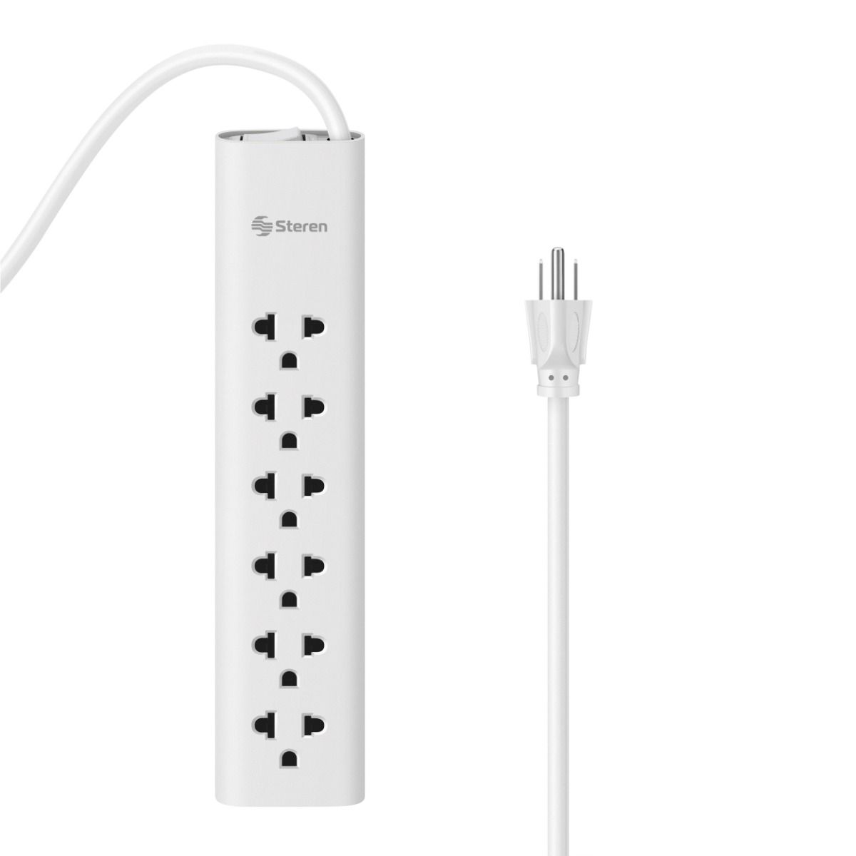 Regleta de 6 salidas verticales (americanas/europeas), blanco