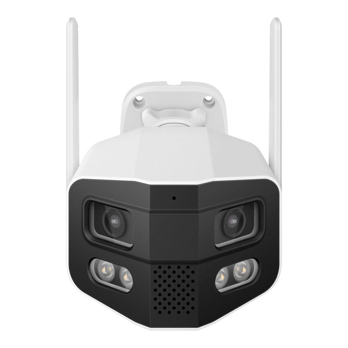 Cámara de seguridad Wi-Fi* / Ethernet panorámica 180° de doble lente 2 Mpx + 2 Mpx fija, para exterior