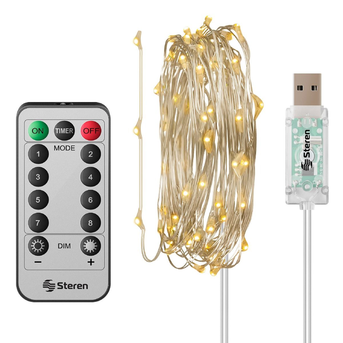 Serie LED USB cálida de 9,6 m con control remoto