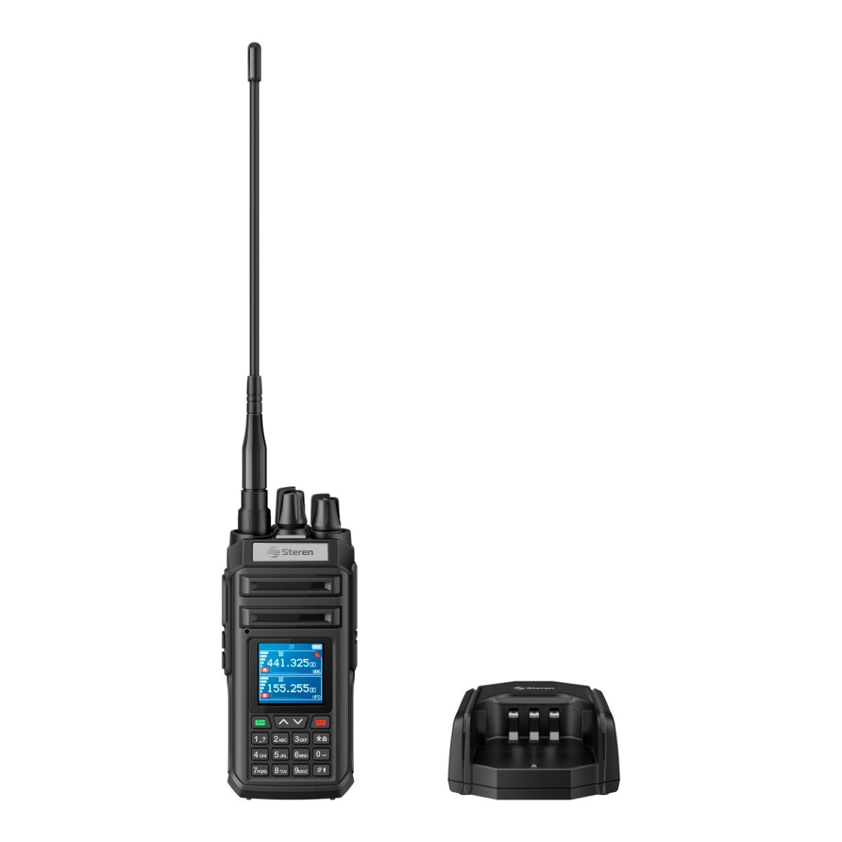 Radio intercomunicador profesional de doble banda, hasta 1500 m de alcance, con teclado y display