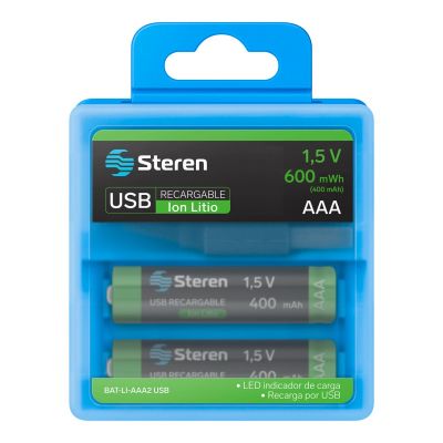 2 baterías recargables USB Li-Ion tipo AAA, de 370 mAh