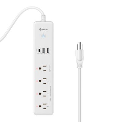 Multicontacto Wi-Fi* de 4 salidas horizontales con supresor de picos (60 J) y cargadores USB C PD 20 W / 2 x USB QC 18 W 