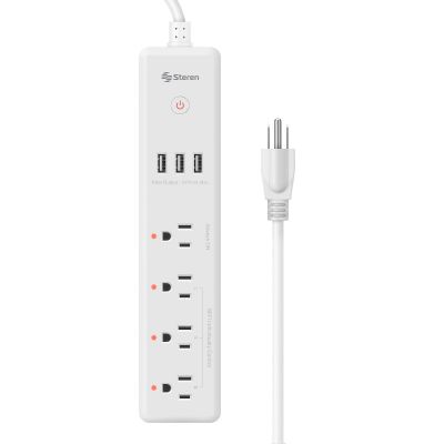 Regleta corriente Wi-Fi* de 4 salidas horizontales y triple cargador USB