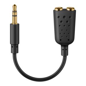 Adaptador "Y" de conector 3,5 mm a 2 jacks 3,5 mm, negro