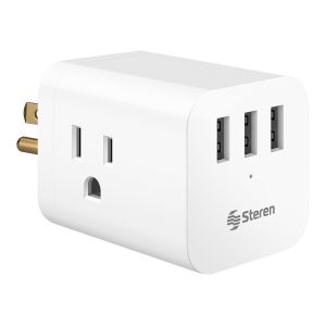 Clavija adaptadora de 3 toma corrientes y triple cargador USB, en forma de cubo