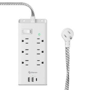 Regleta de 6 salidas con supresor de picos (456 J), 2 cargadores USB y 1 cargador USB-C