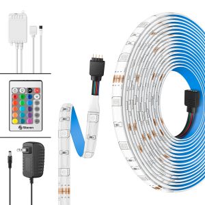 Tira LED multicolor RGB de 5 m con control remoto, controlador y protector de voltaje