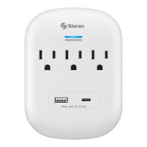 Clavija adaptadora de 3 toma corrientes polarizados y cargador USB / USB C