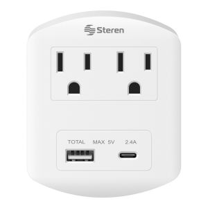 Regleta de pared con 2 salidas polarizadas y centro de carga USB / USB C