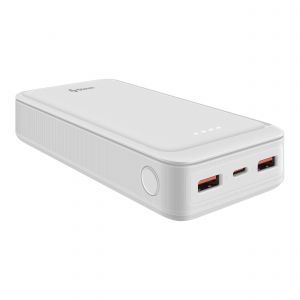 Power Bank de 20,000 mAh PD 20 W / QC 18 W con 1 salida USB C y 2 salidas USB, color blanco