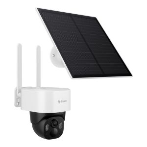 Cámara de seguridad 4G 4 Mpx robotizada con panel solar, para exterior, compatible con asistentes de voz