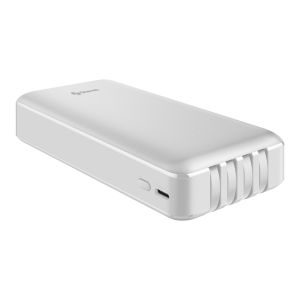 Power Bank de 20,000 mAh PD 20 W / QC 18 W con 1 salida USB C, 1 salida USB y cables integrados USB C / Lightning / micro USB / USB color blanco