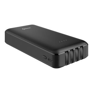Power Bank de 20,000 mAh PD 20 W / QC 18 W con 1 salida USB C, 1 salida USB y cables integrados USB C / Lightning / micro USB / USB color negro